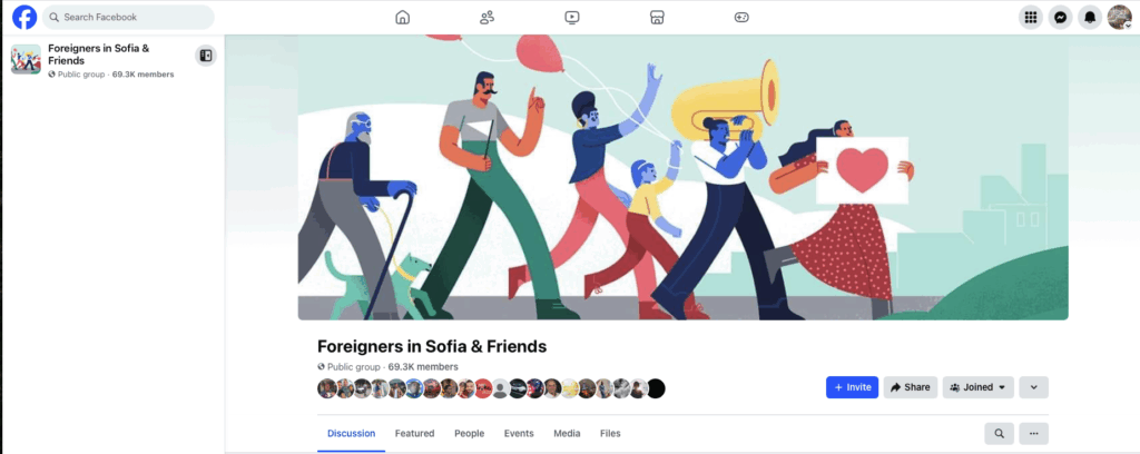 Screenshot aus der Facebookgruppe "Foreigners in Sofia & Friends", der zeigt, dass momentan 69k Leute in dieser Gruppe sind. Viele Gruppenmitglieder sind Unternehmer in Bulgarien.